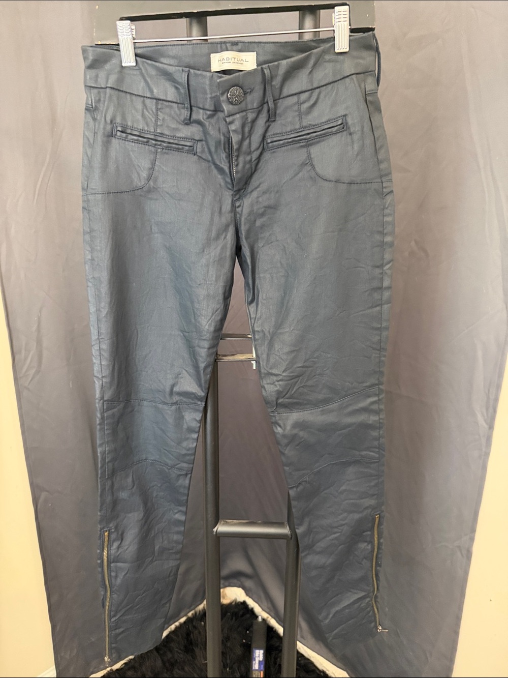 Habitual Coated Skinny Pants with Ankle Zippers - Slate Blue